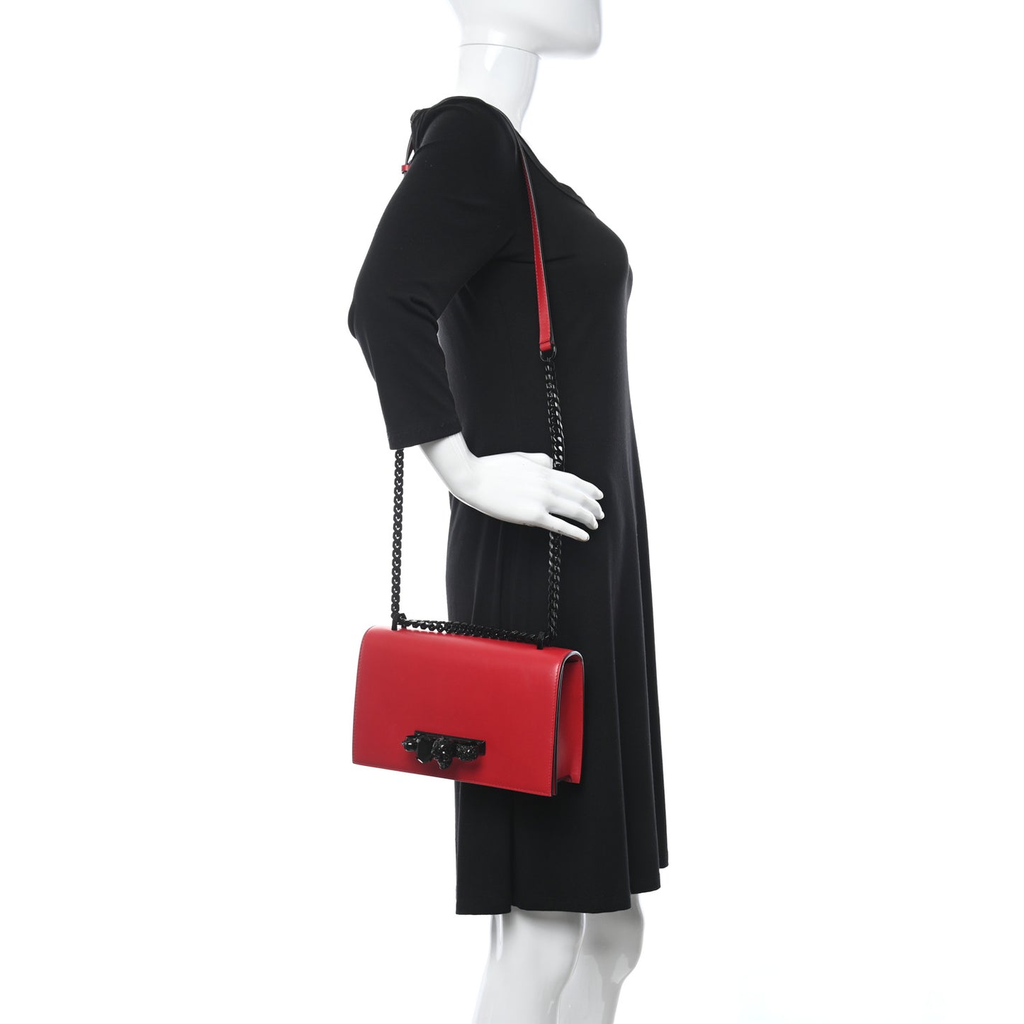 Calfskin Jeweled Knuckle Satchel Red