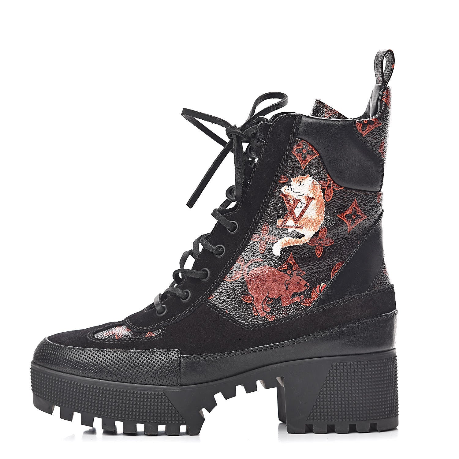 Louis Vuitton Suede Calfskin Catogram Laureate Platform Desert Boots 38 Black Marron 1 of 8