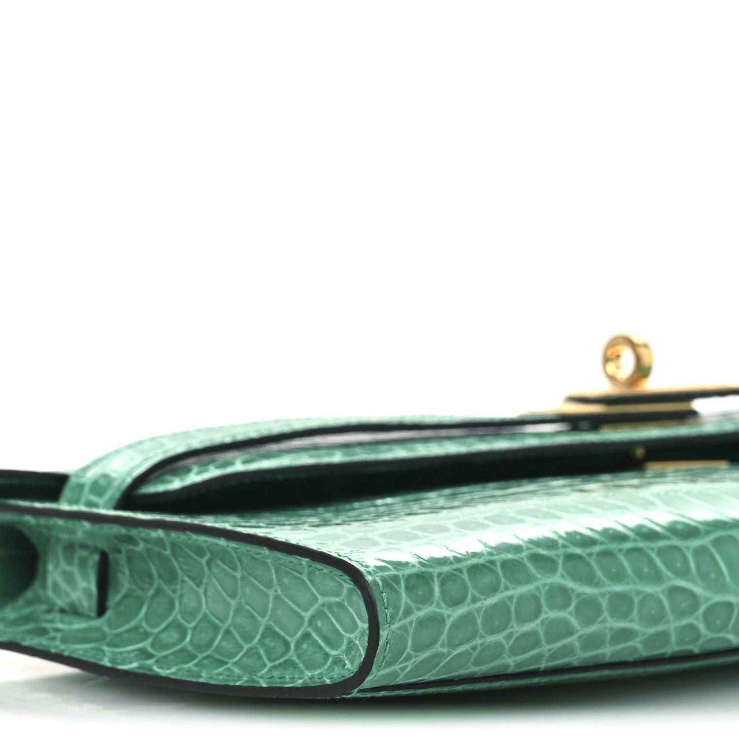 Hermes Shiny Porosus Crocodile Kelly Cut Pochette Vert Jade 9 of 12