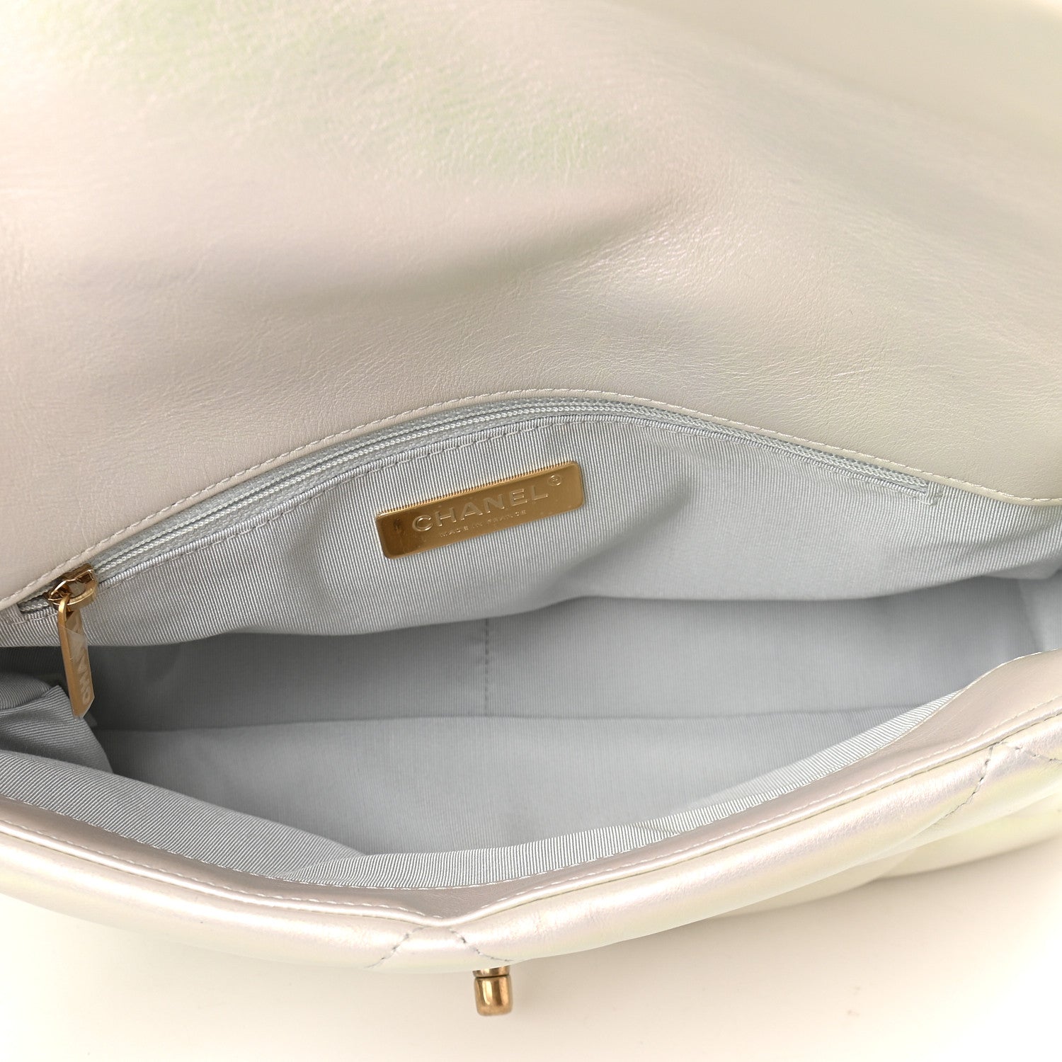 Chanel Iridescent Calfskin Quilted Large Chanel 19 Flap White 5 of 9