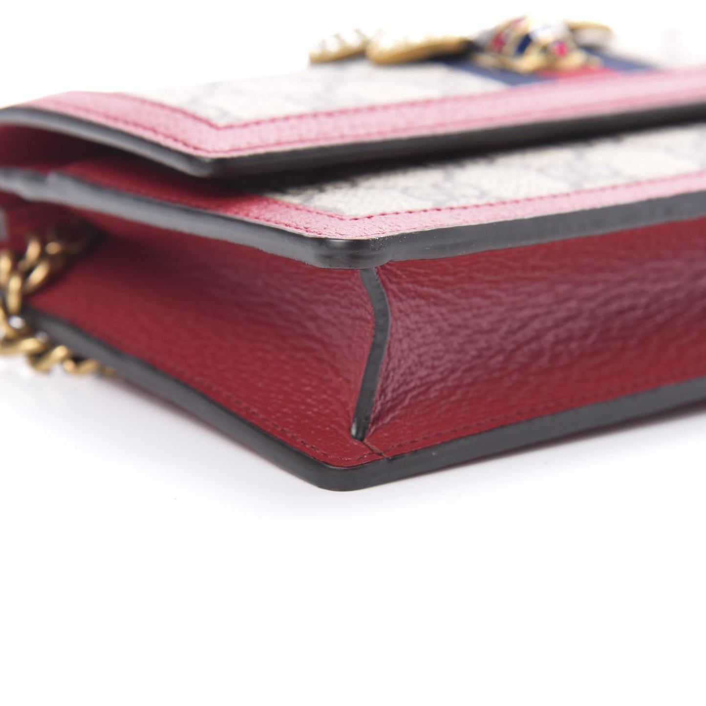 GG Supreme Monogram Web Queen Margaret Chain Wallet Red