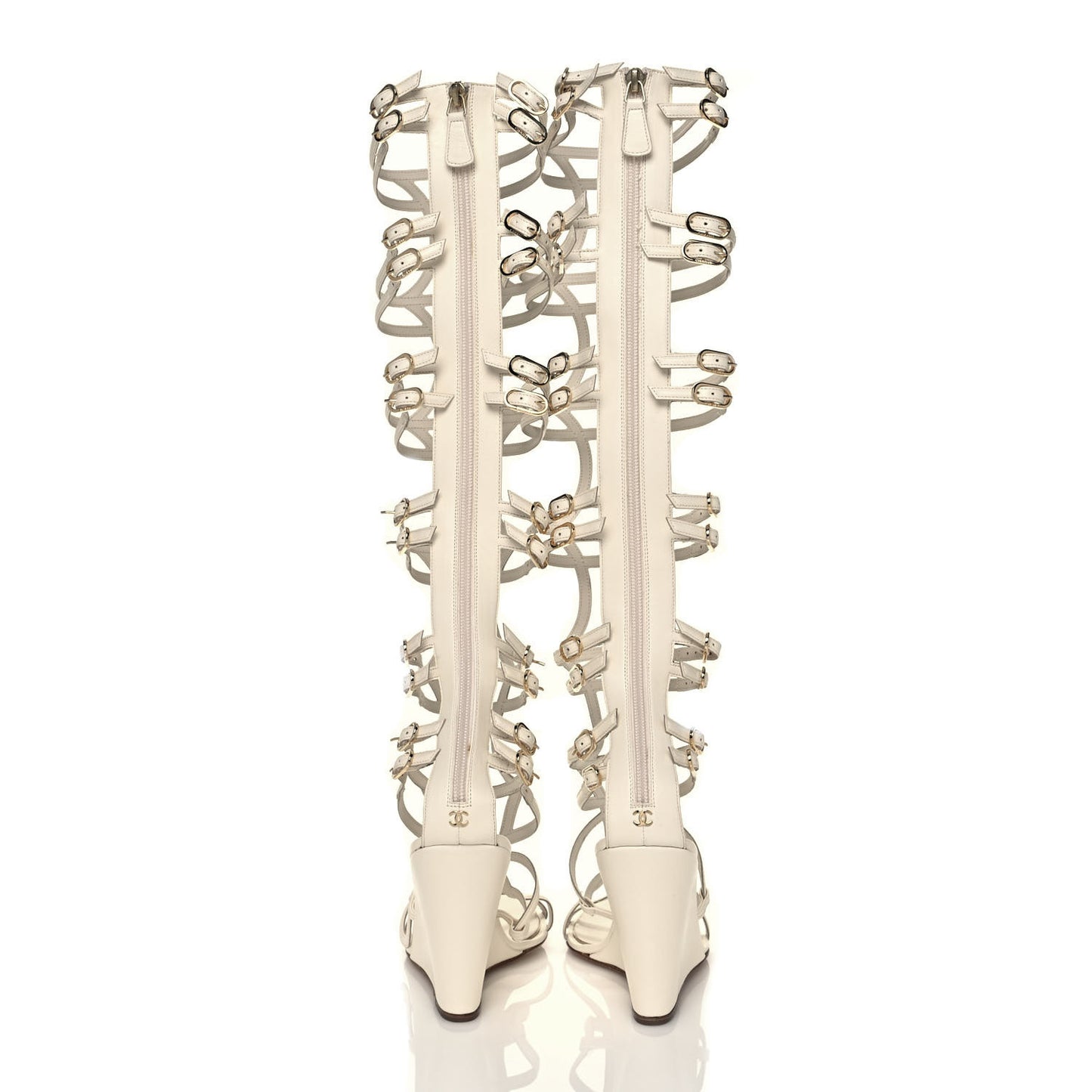 Lambskin Gladiator Wedge Strap Sandals 40 White