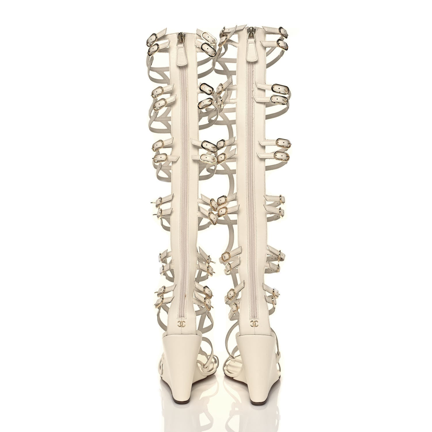 Chanel Lambskin Gladiator Wedge Strap Sandals 40 White 5 of 8