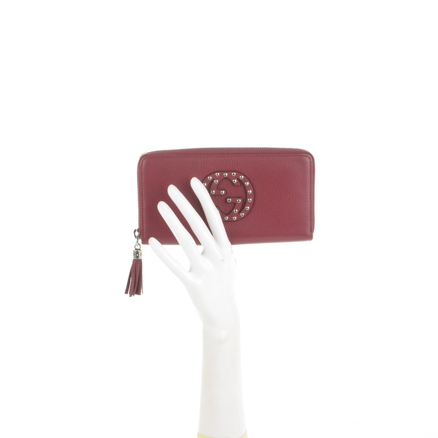 Pebbled Calfskin Studded Soho Zip Around Wallet Soft Burgundy
