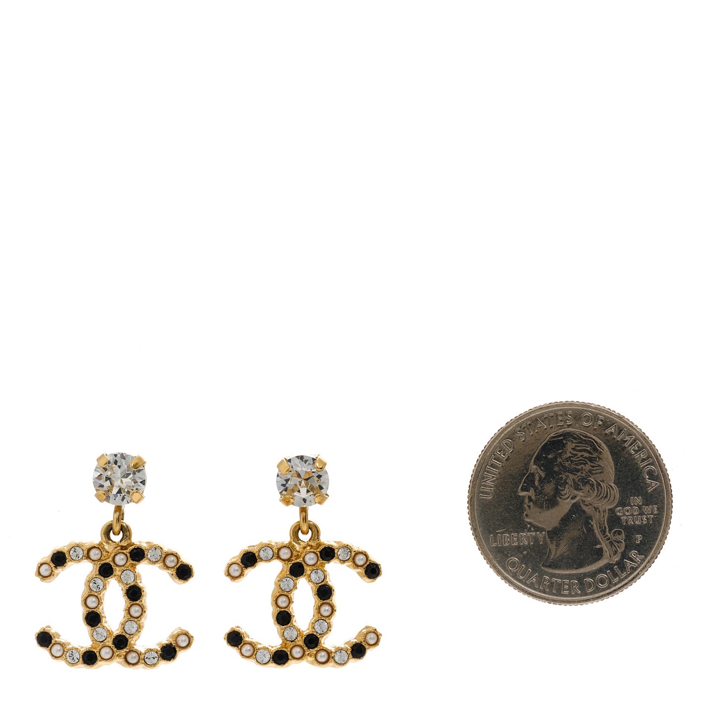 Resin Crystal Pearl CC Drop Earrings Gold Black