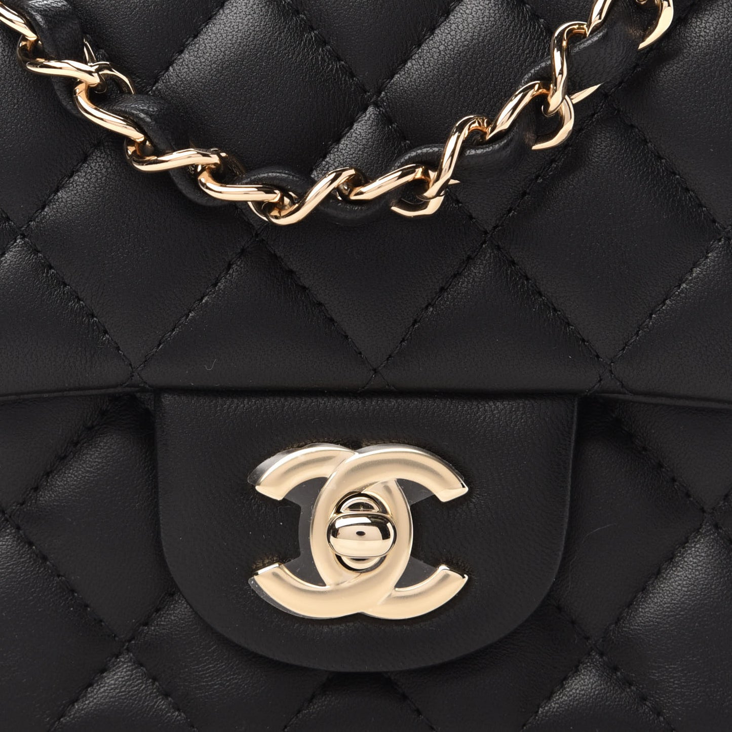 Lambskin Quilted Mini Square Flap Black