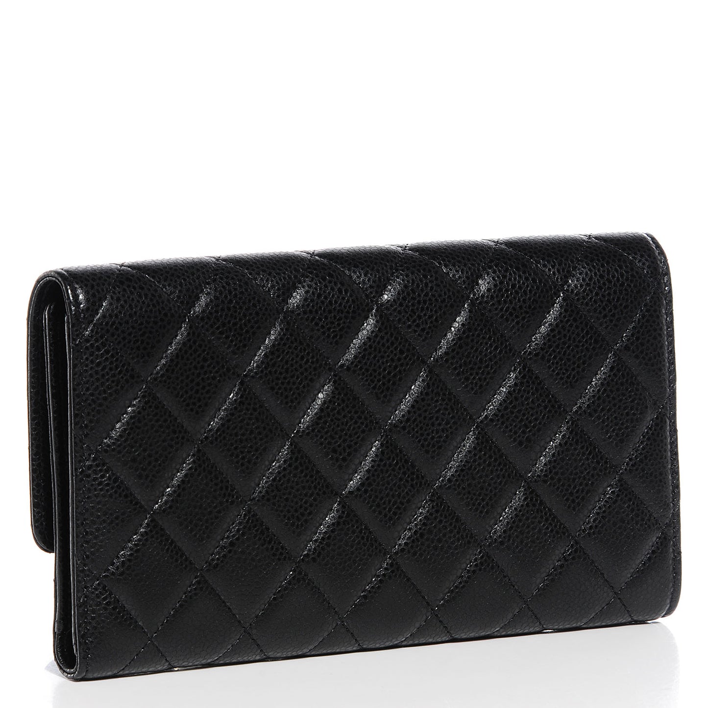 Caviar Quilted Long Flap Wallet Black