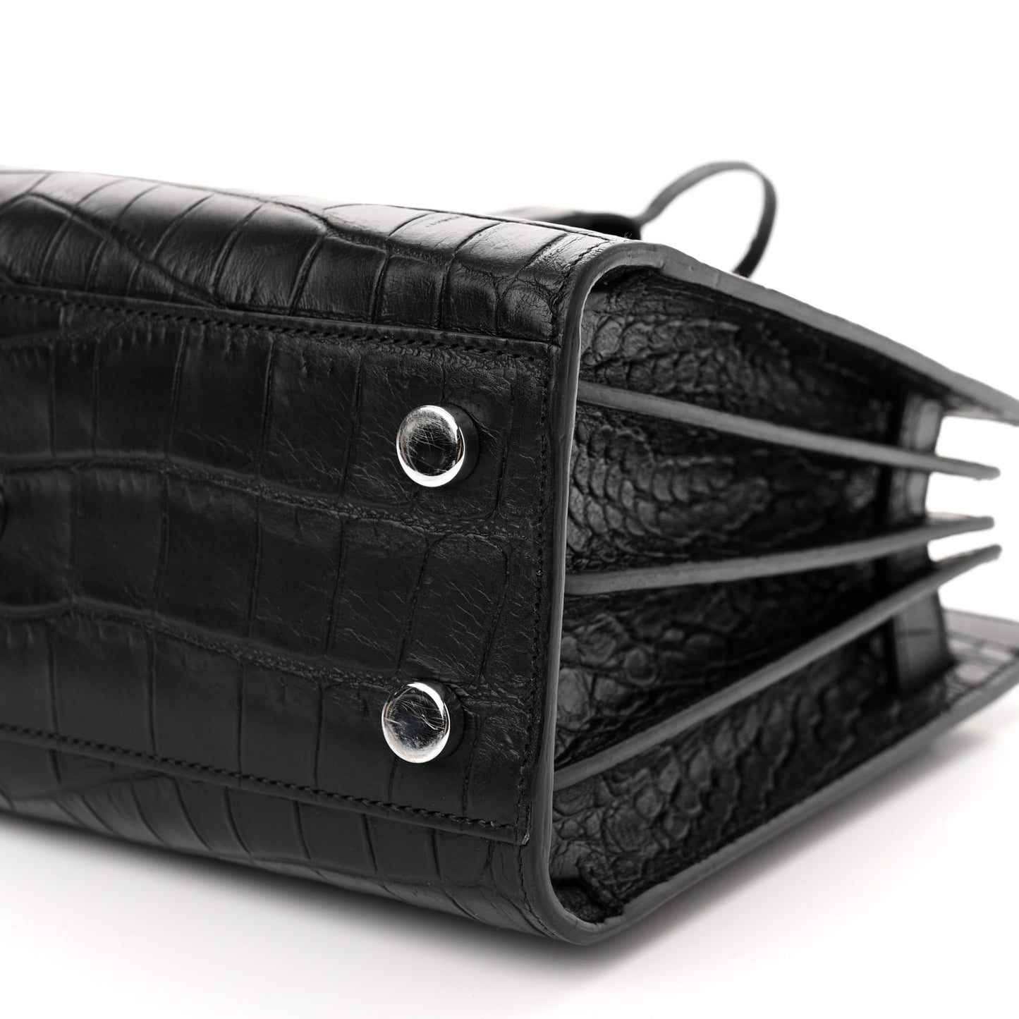 Calfskin Crocodile Embossed Nano Sac De Jour Black