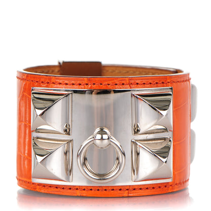 Hermes Shiny Alligator Collier De Chien CDC Bracelet L Orange 1 of 6
