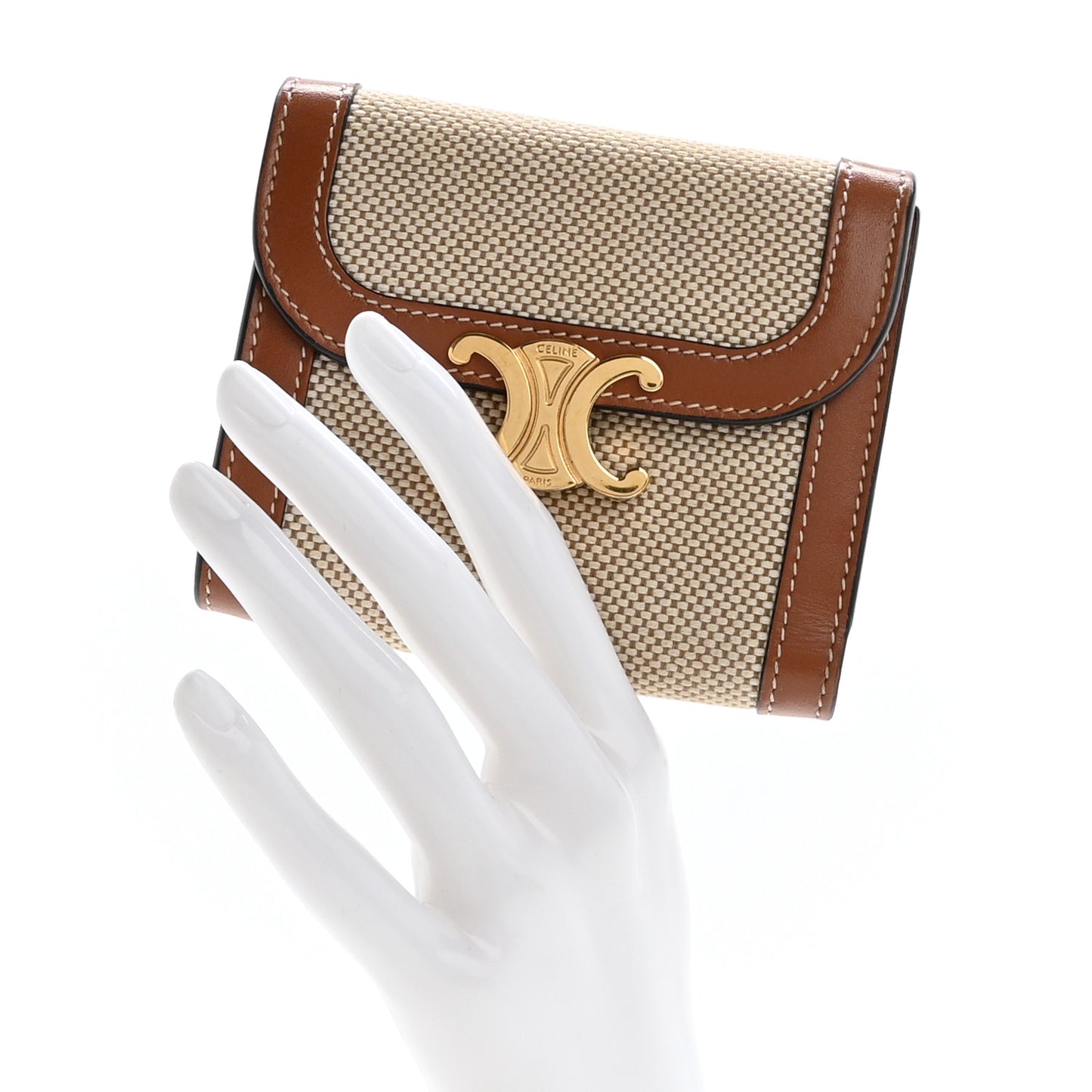 Textile Calfskin Small Triomphe Wallet Natural Tan