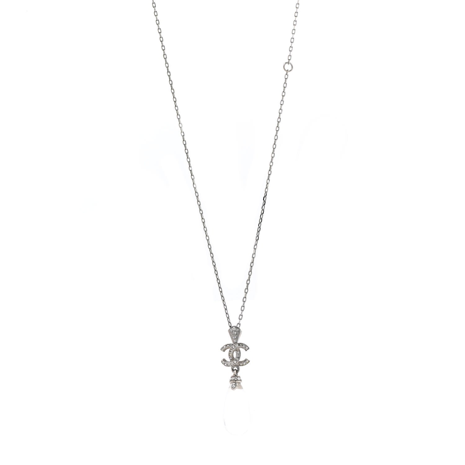 Chanel CC Crystal Teardrop Necklace Silver 1 of 6