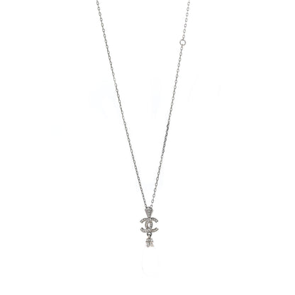 Chanel CC Crystal Teardrop Necklace Silver 1 of 6