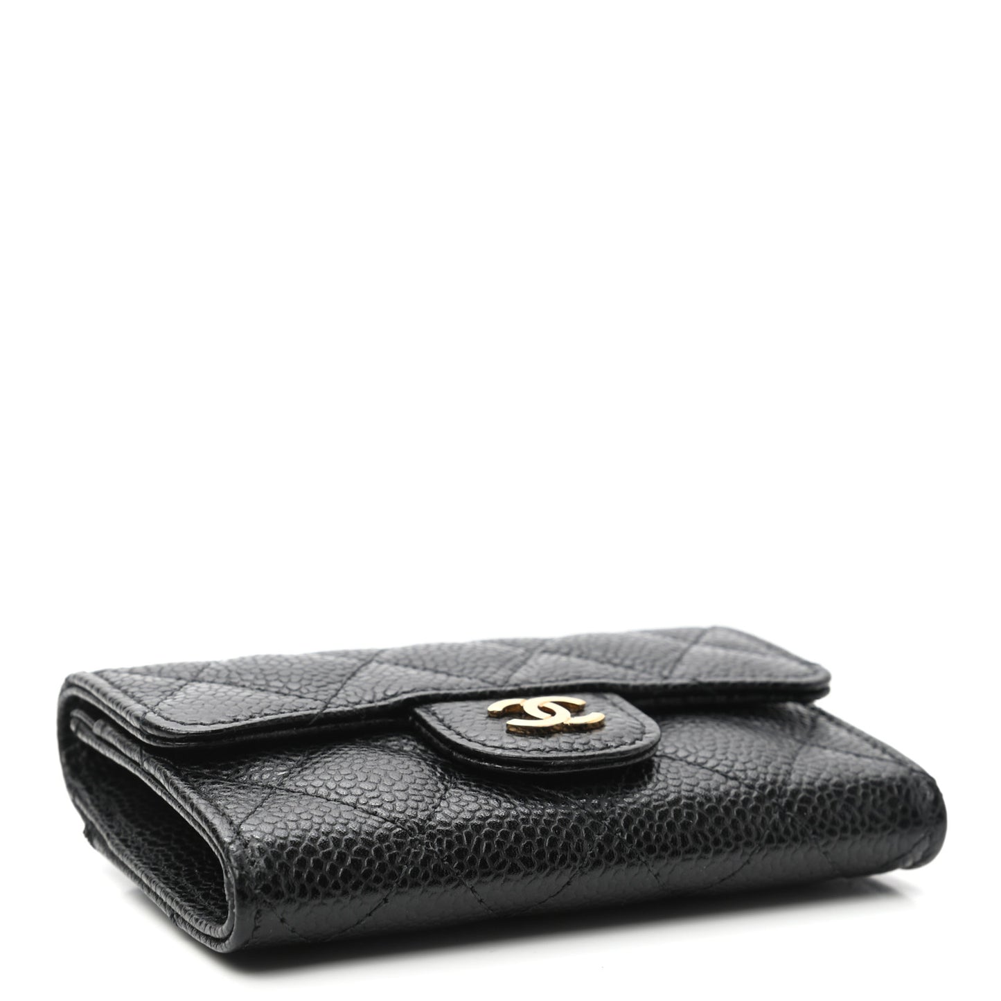 Caviar Quilted Flap Card Holder Wallet Black