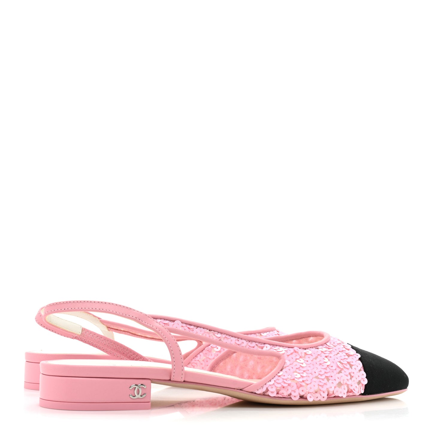 Sequins Satin Cap Toe CC Slingback Flat 38 Pink Black
