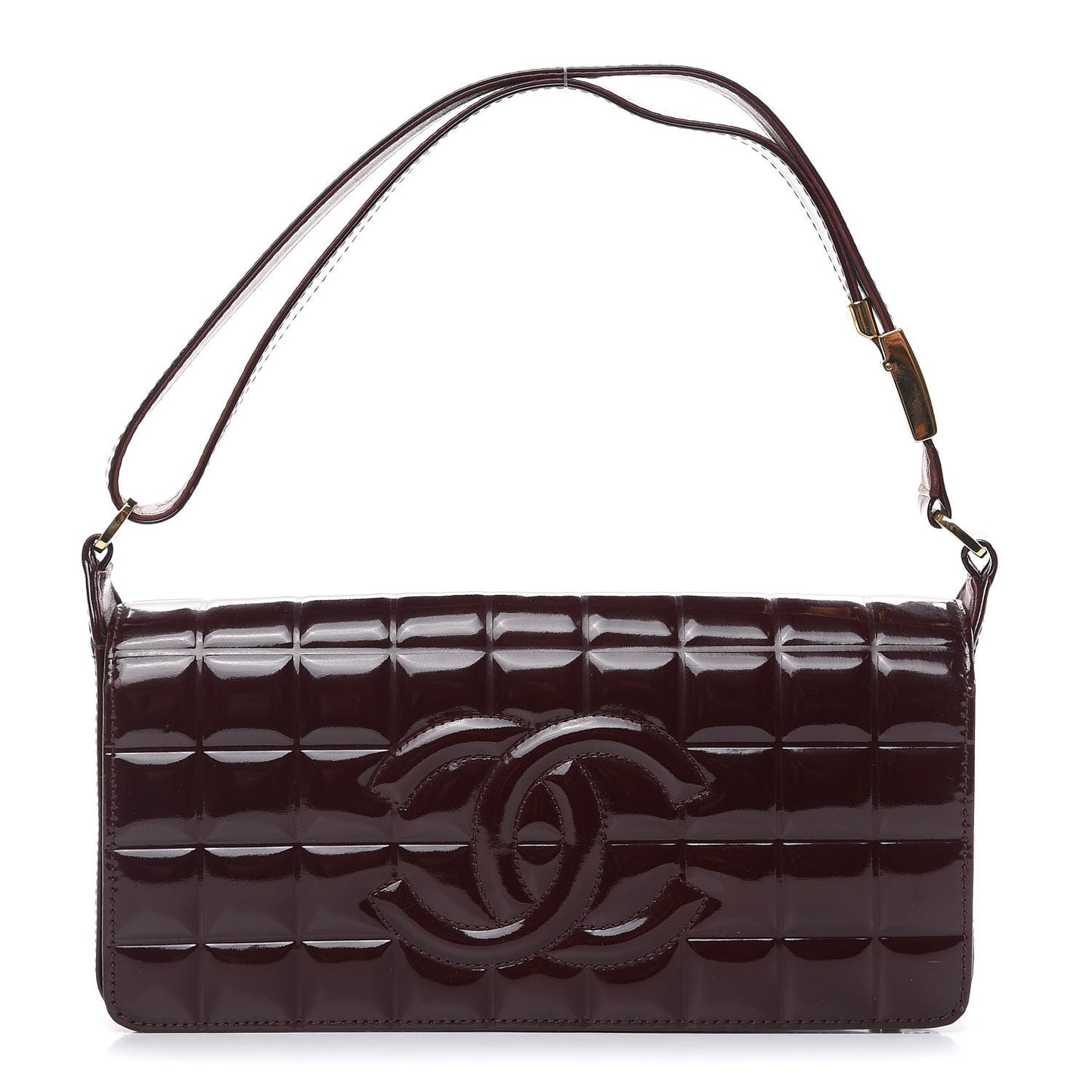 Patent Chocolate Bar Quilted CC Flap Burgundy