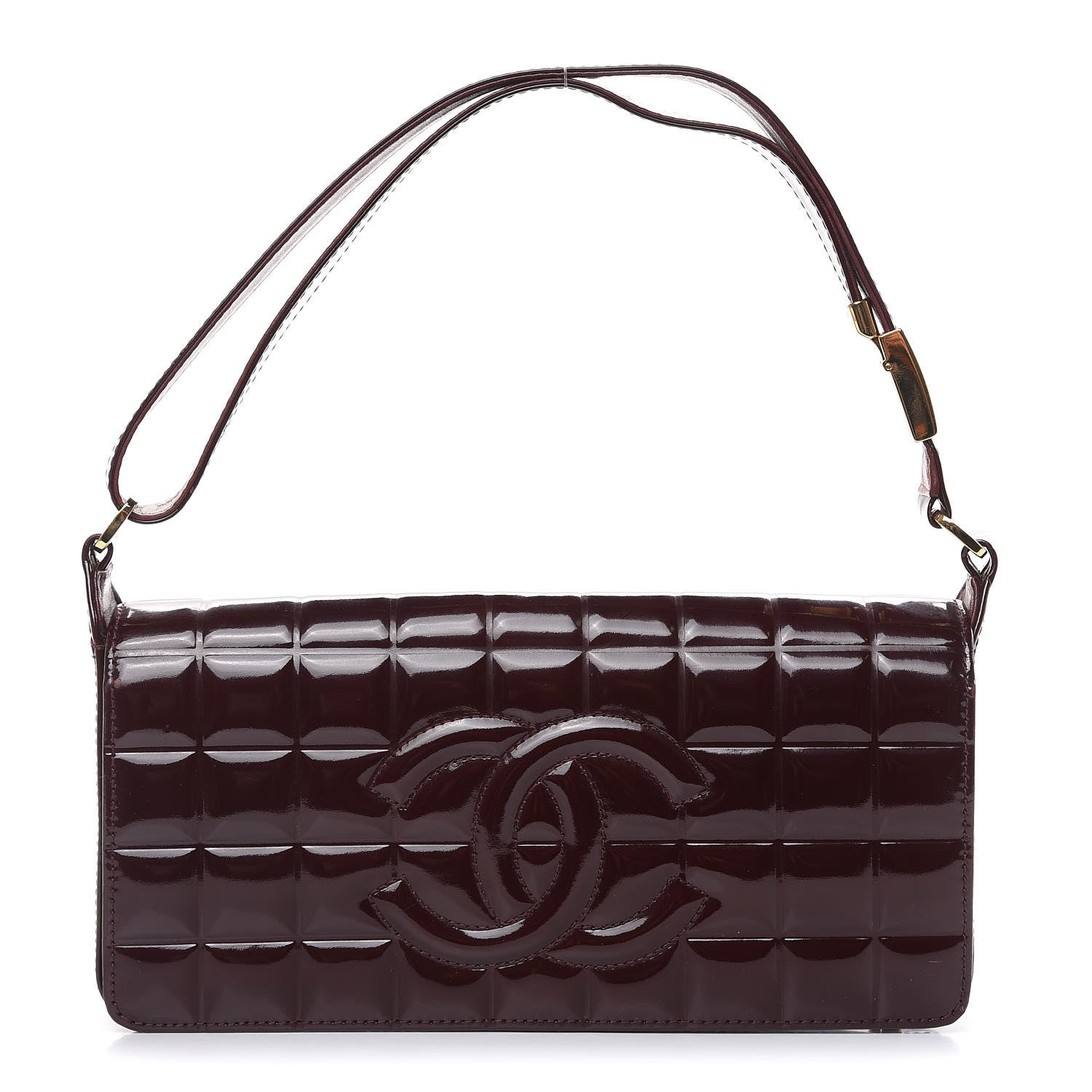 Chanel Patent Chocolate Bar Quilted CC Flap Burgundy 1 of 15