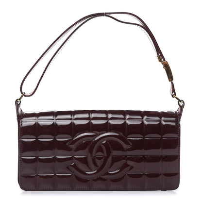 Chanel Patent Chocolate Bar Quilted CC Flap Burgundy 1 of 15