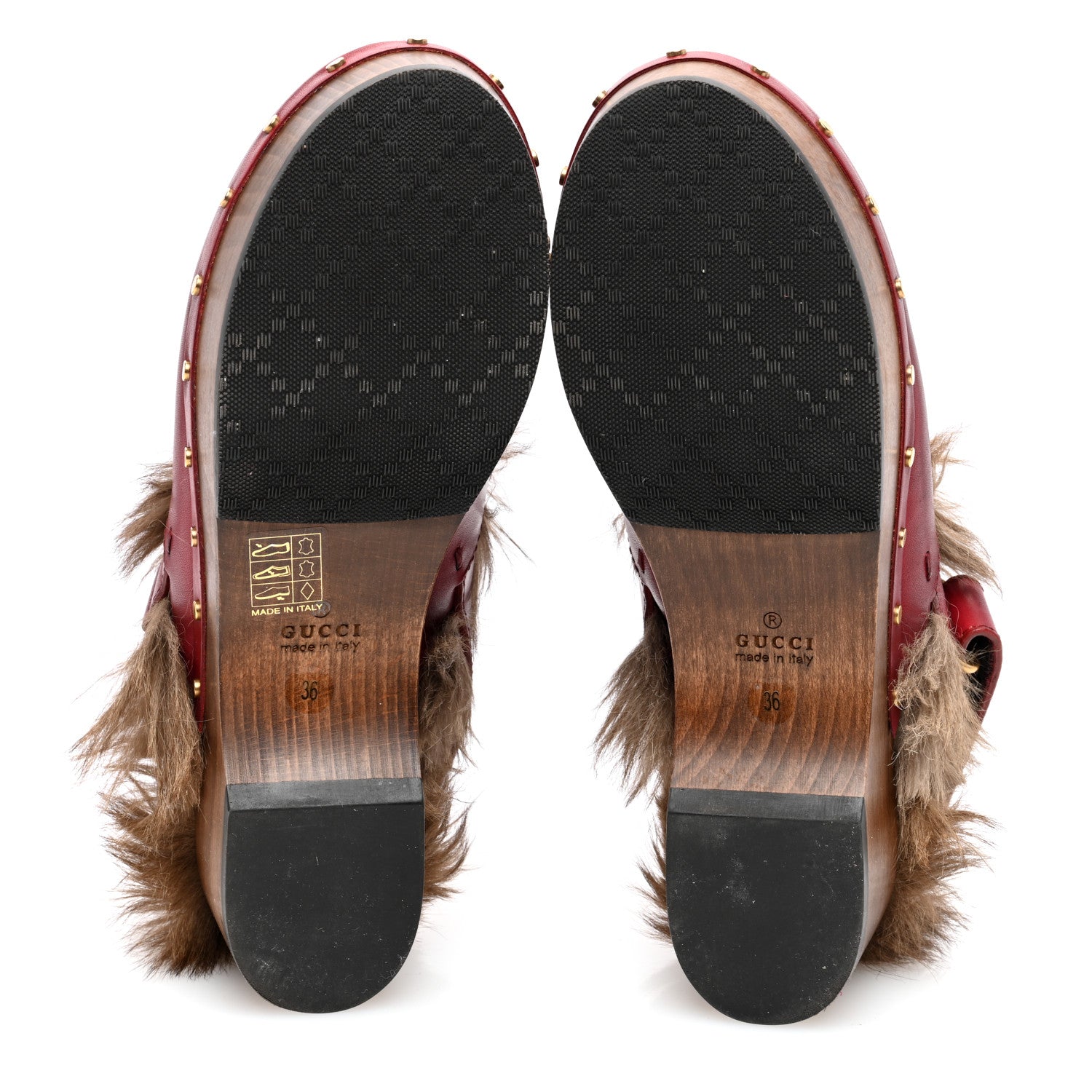 Gucci Calfskin Fur Horsebit Amstel Slingback Clogs 36 Rosso Naturale 5 of 7