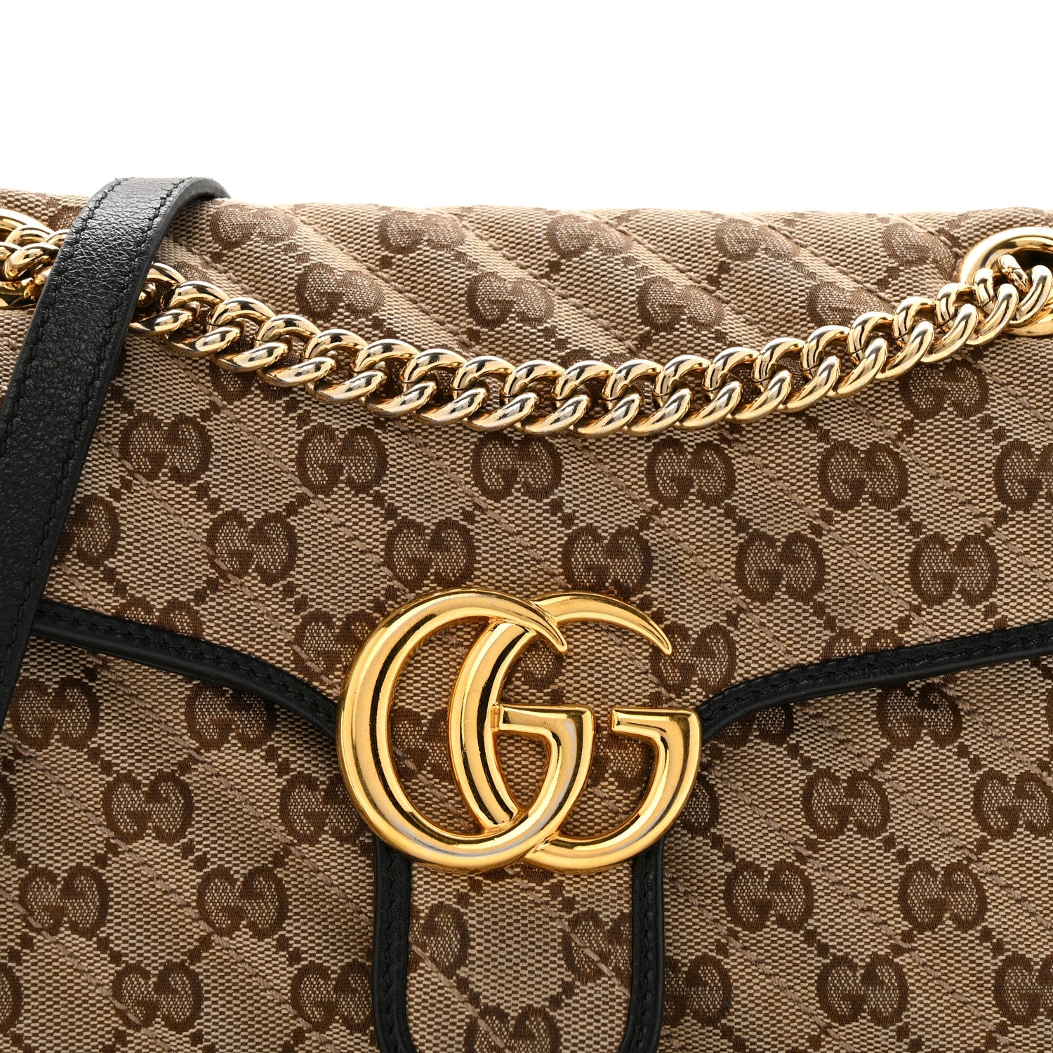 Gucci Monogram Matelasse Diagonal Small GG Marmont Shoulder Bag Beige Black 8 of 17