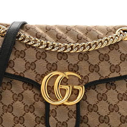 Gucci Monogram Matelasse Diagonal Small GG Marmont Shoulder Bag Beige Black 8 of 17
