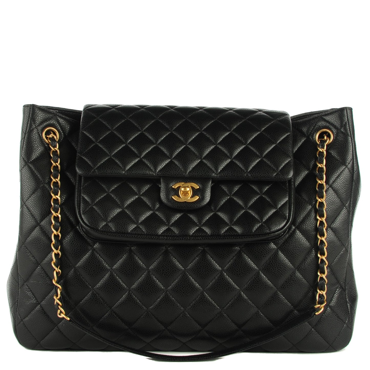 Caviar Quilted Flap Tote Black