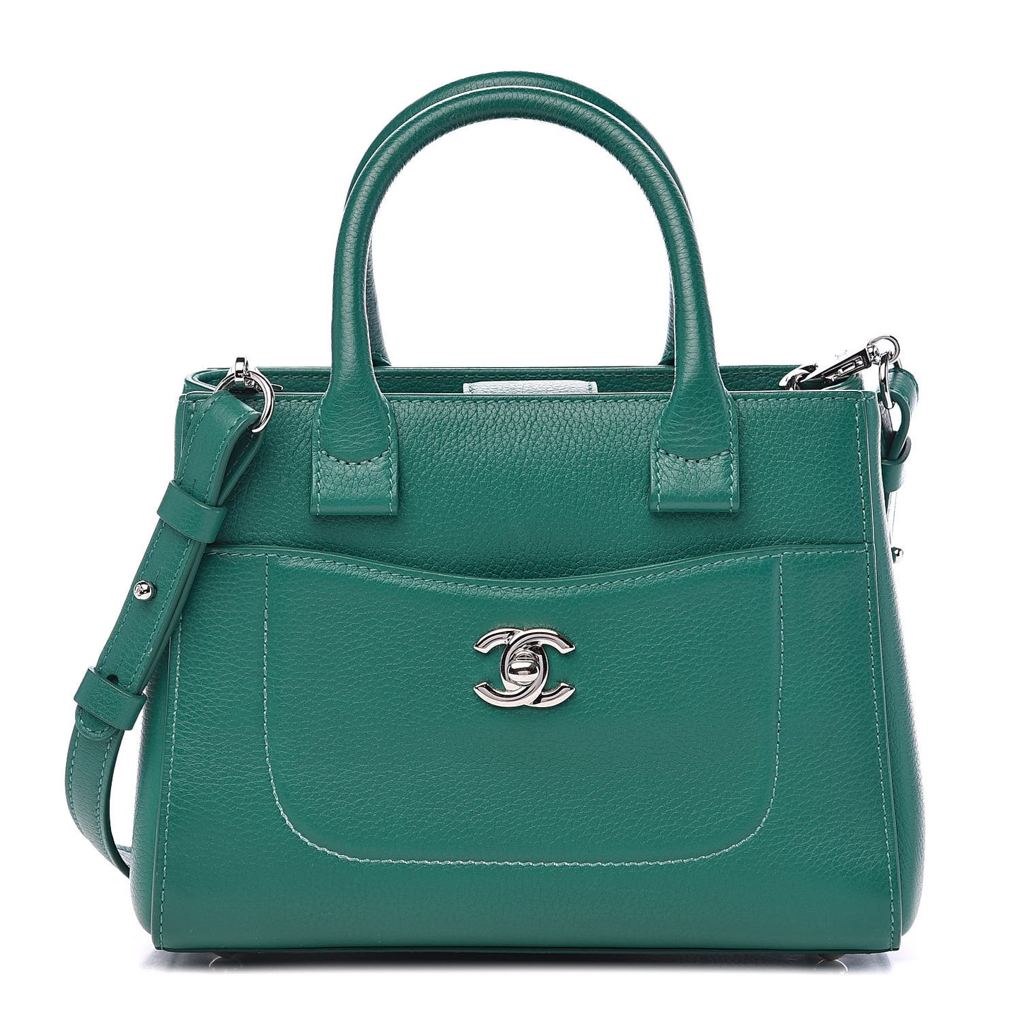 Grained Calfskin Mini Neo Executive Shopper Tote Green