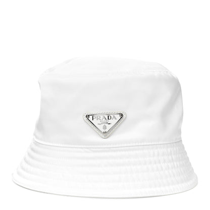 Prada Re-Nylon Metal Triangle Logo Mens Bucket Hat L White 1 of 8
