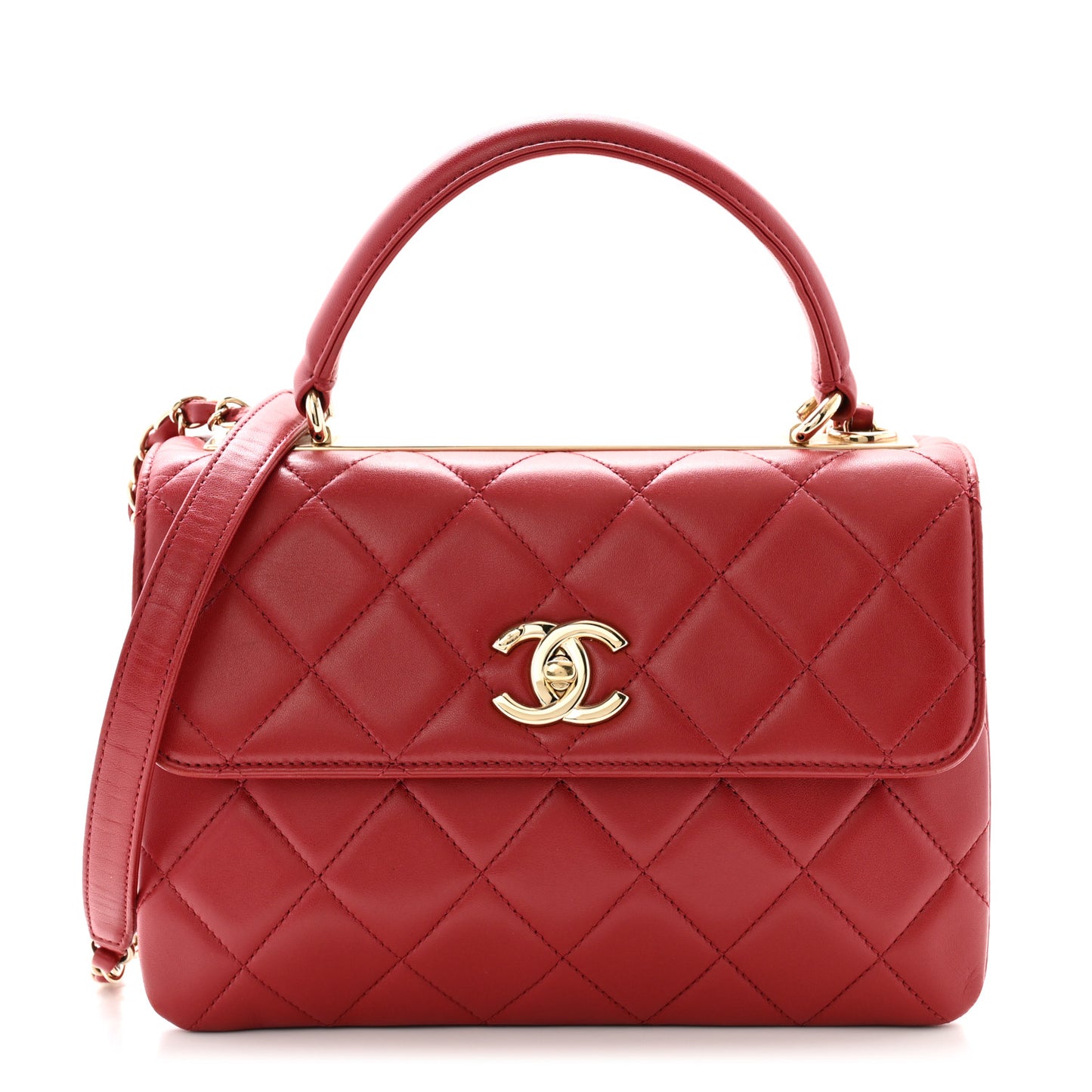 Lambskin Quilted Small Trendy CC Flap Dual Handle Bag Red