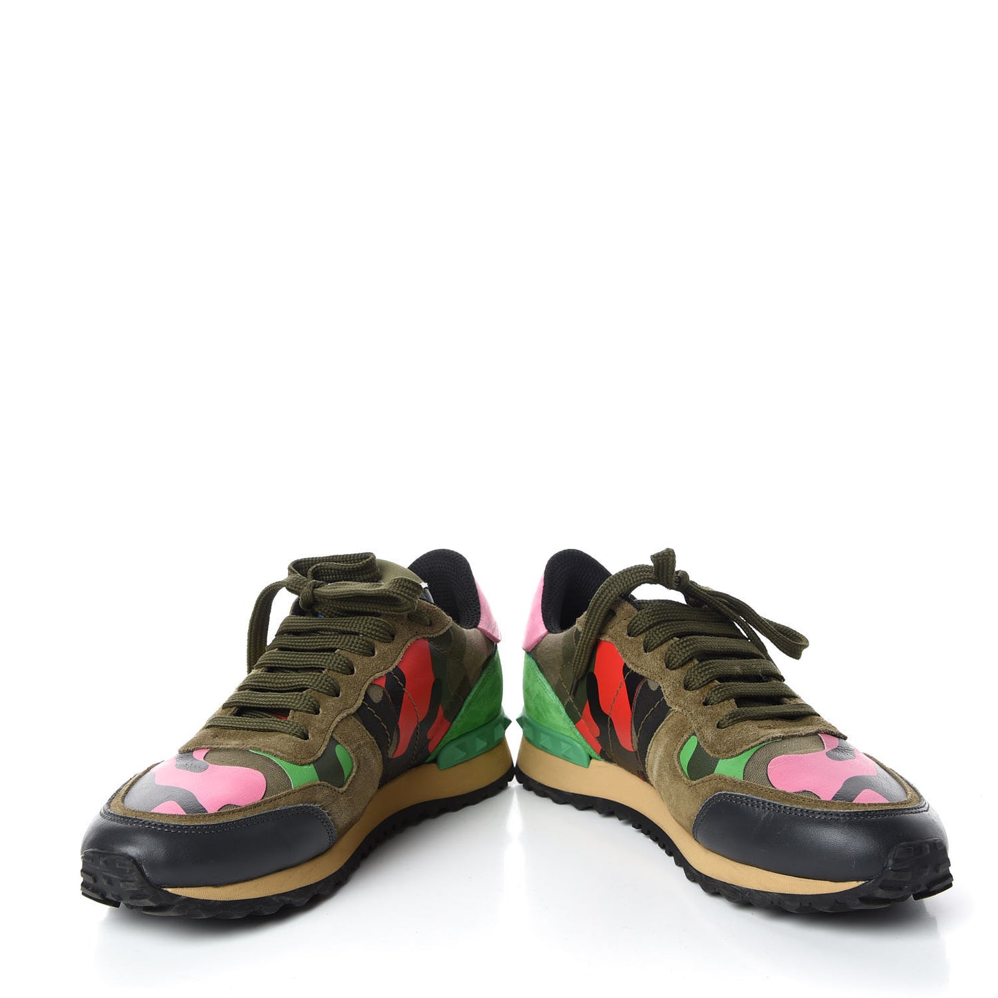 Nappa Suede Camouflage Womens Rockrunner Sneakers 37 Army Green Naples Yellow Ninphea