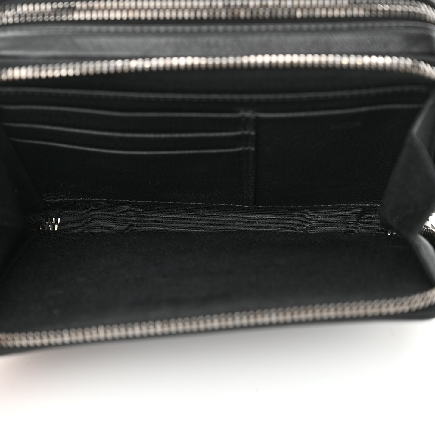 Grained Calfskin CD Icon Zipped Pouch With Strap Black