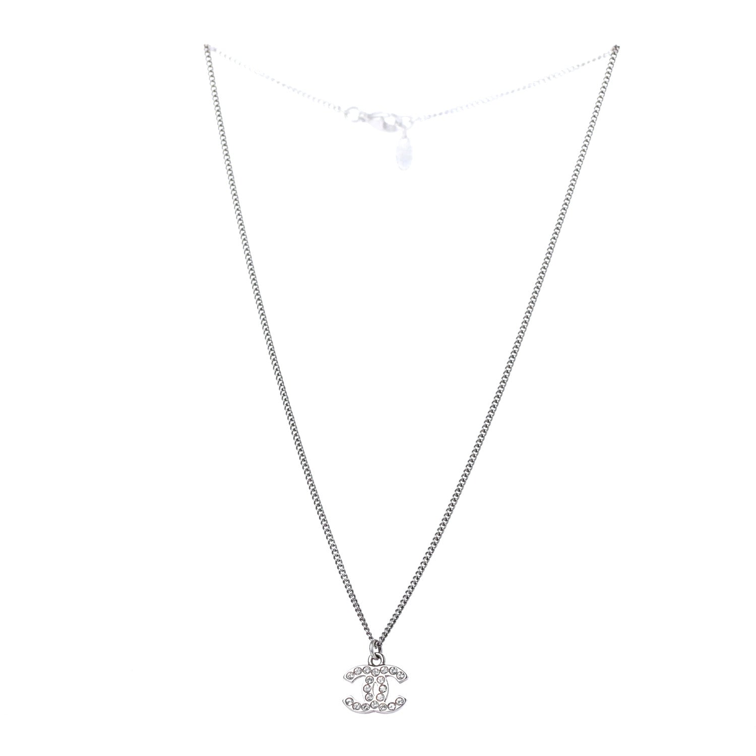 Chanel Crystal Timeless CC Necklace Silver 2 of 4
