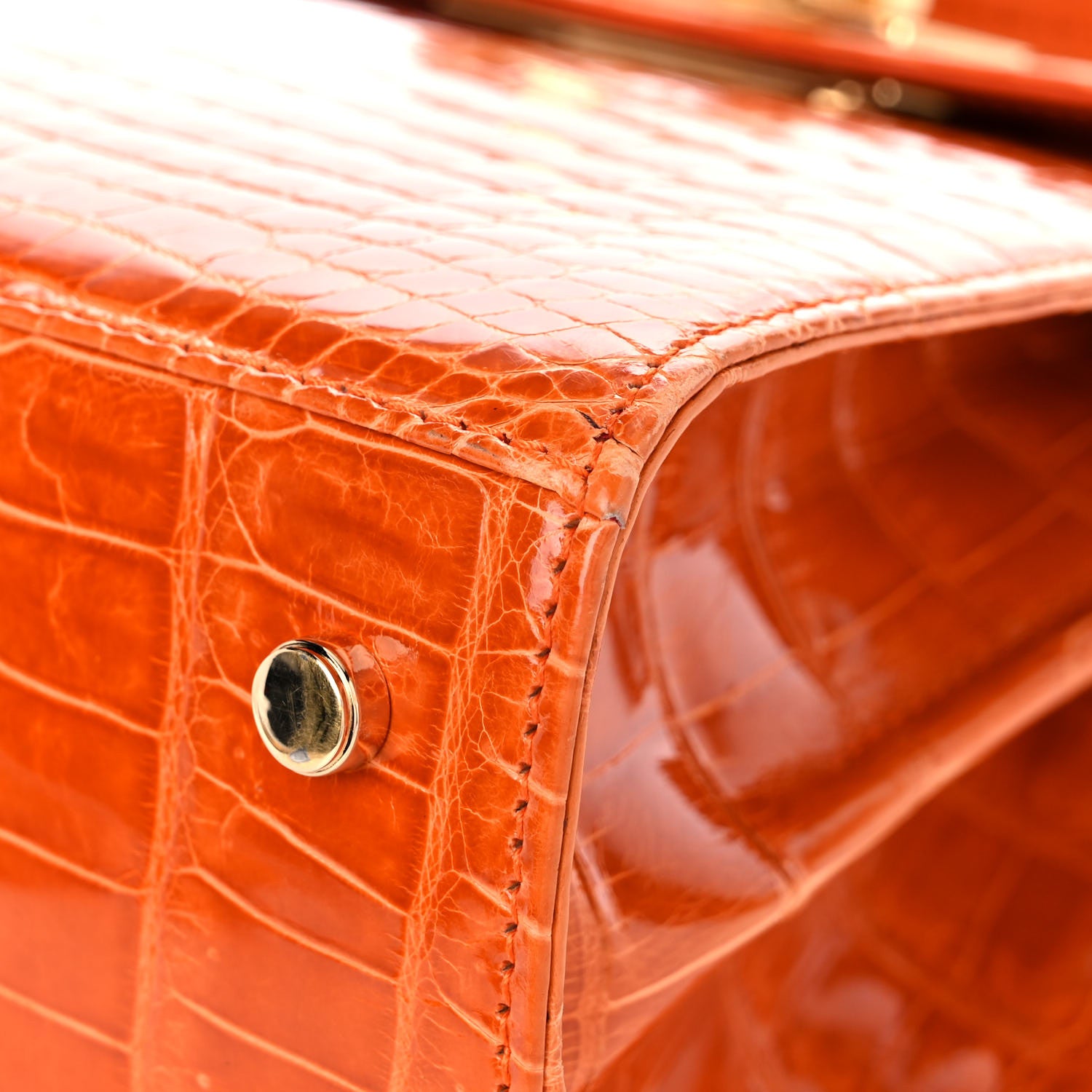 Salvatore Ferragamo Crocodile Gancini 2-Way Top Handle Bag Orange 9 of 17