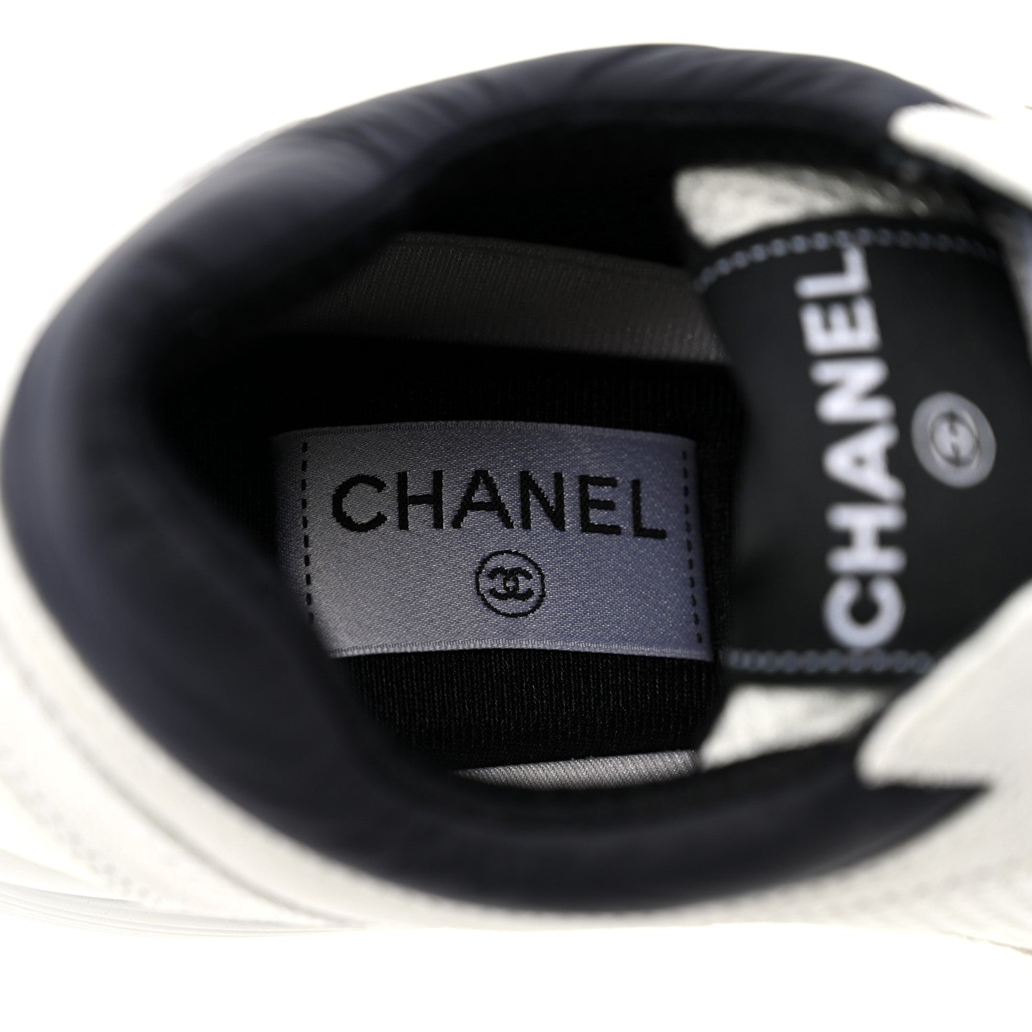 Chanel Mesh Suede Calfskin Grained Calfskin Womens CC Sneakers 38.5 White Black 6 of 9