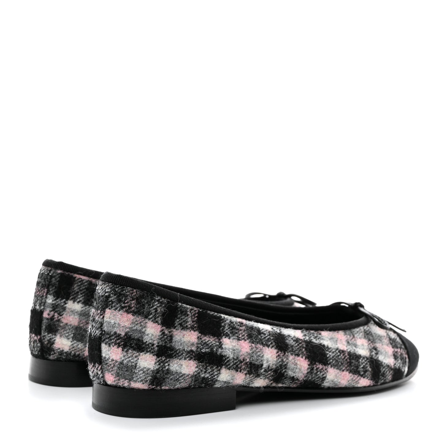 Alpaca Tweed Grosgrain Cap Toe Ballerina Flats 37.5 Pink Ivory Black