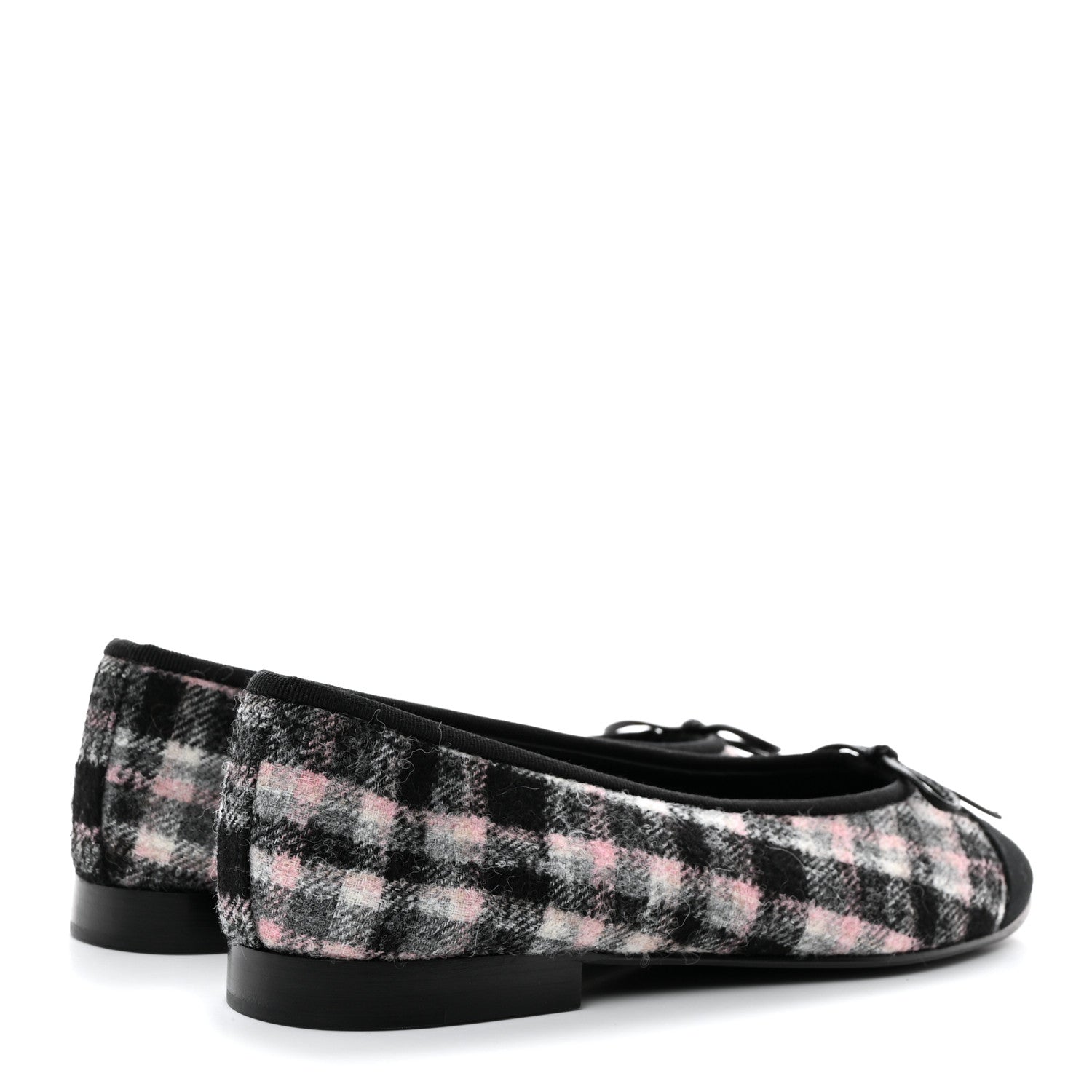 Chanel Alpaca Tweed Grosgrain Cap Toe Ballerina Flats 37.5 Pink Ivory Black 4 of 9