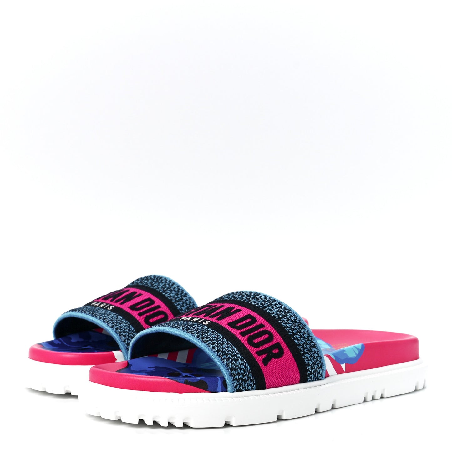 Canvas D-Flower Pop Embroidered Dway 10mm Slide Sandals 37 Pink Blue Multicolor