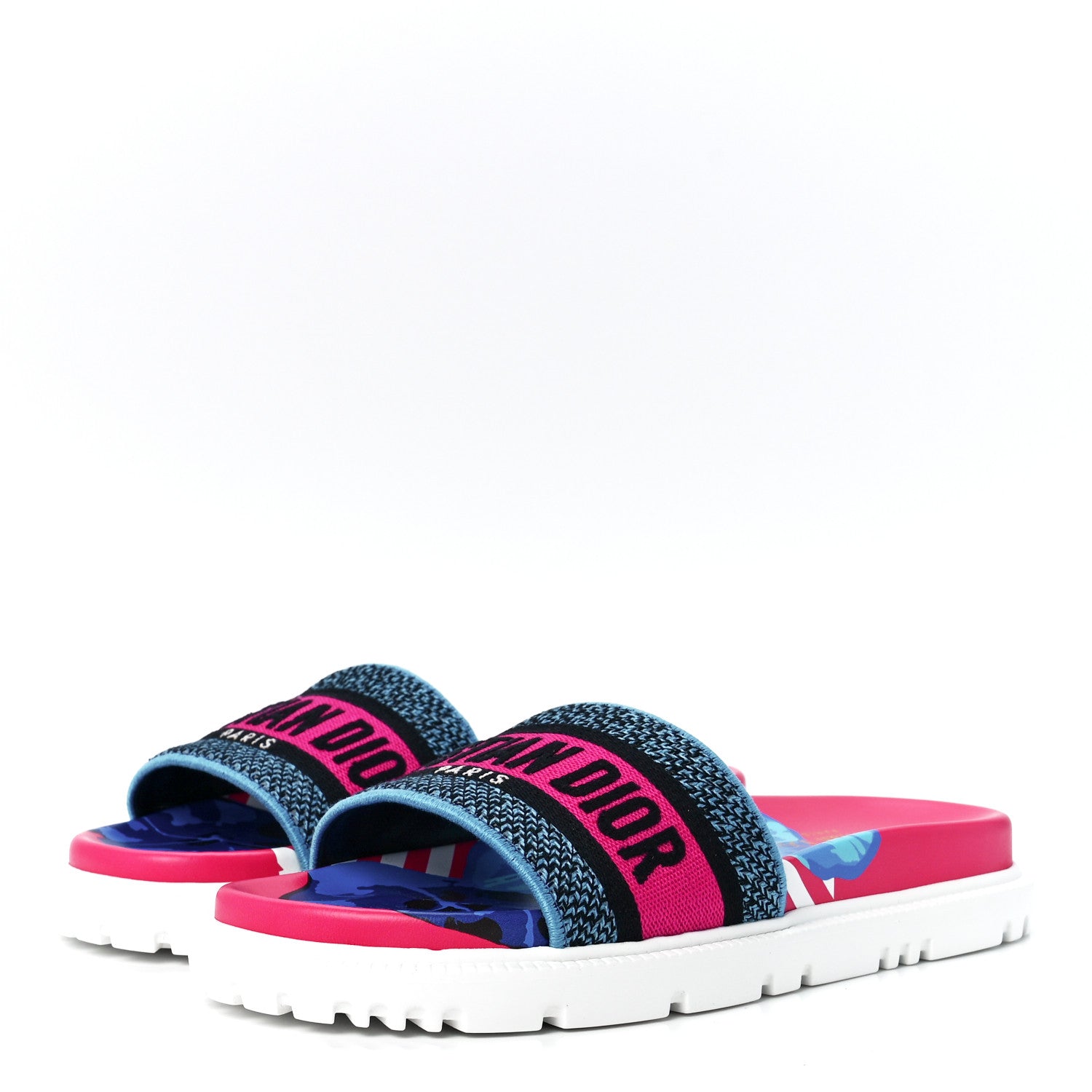 Christian Dior Canvas D-Flower Pop Embroidered Dway 10mm Slide Sandals 37 Pink Blue Multicolor 3 of 6