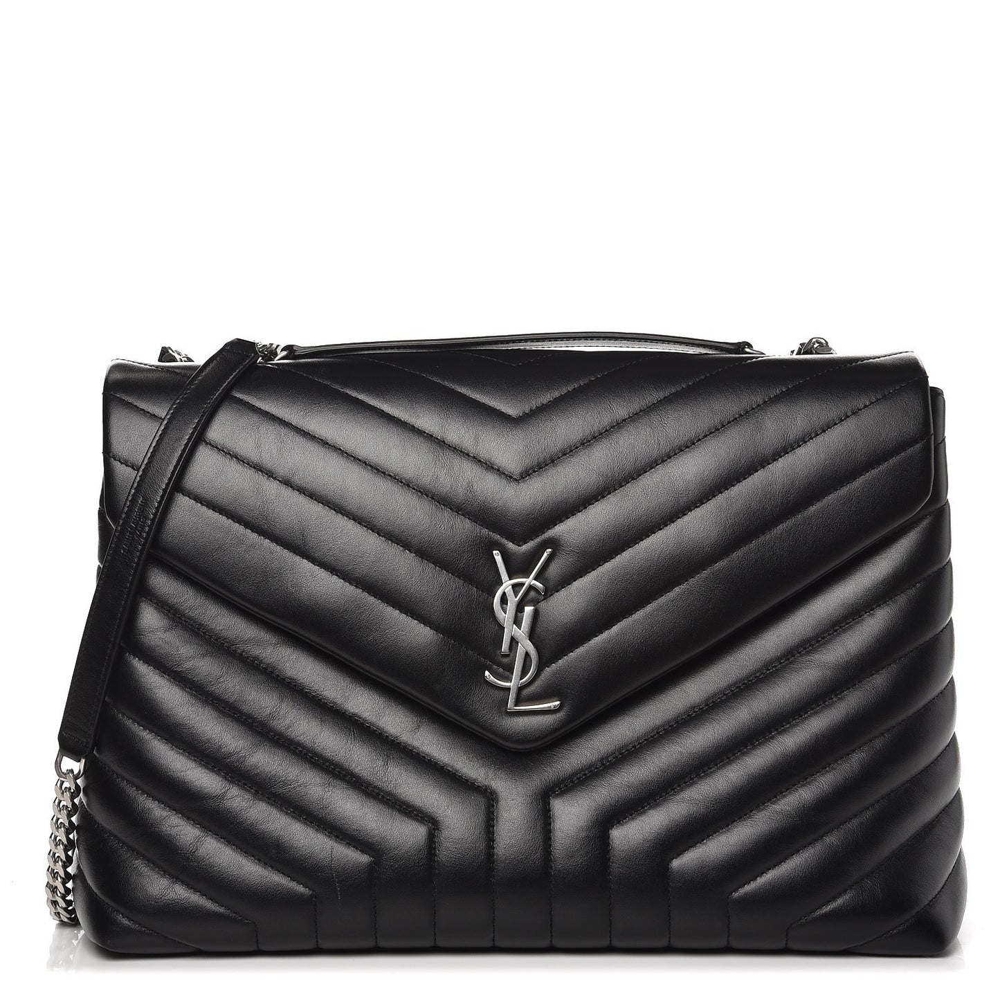 Calfskin Y Quilted Monogram Large Loulou Chain Satchel Black