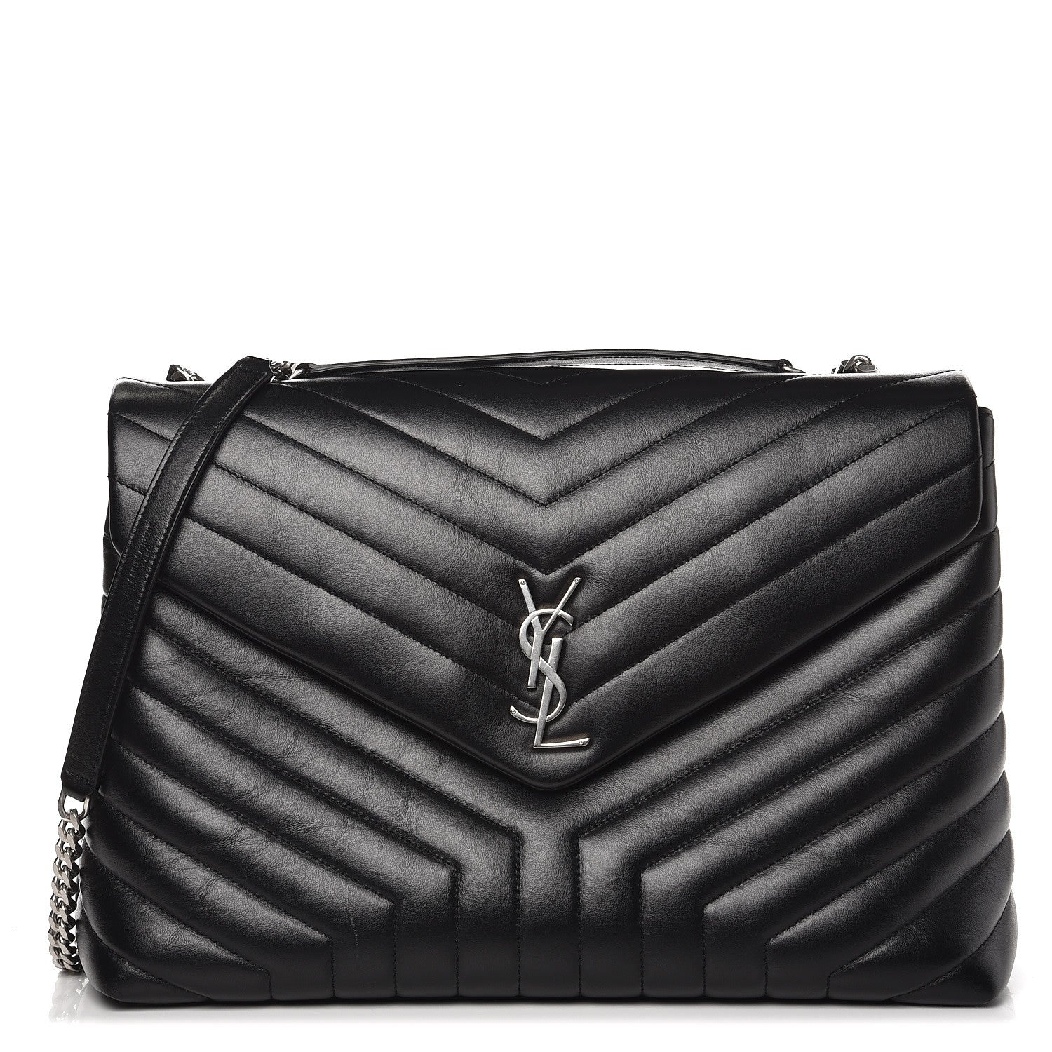 Saint Laurent Calfskin Y Quilted Monogram Large Loulou Chain Satchel Black 1 of 10