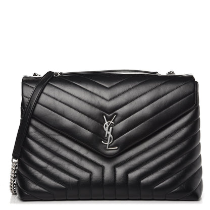 Saint Laurent Calfskin Y Quilted Monogram Large Loulou Chain Satchel Black 1 of 10