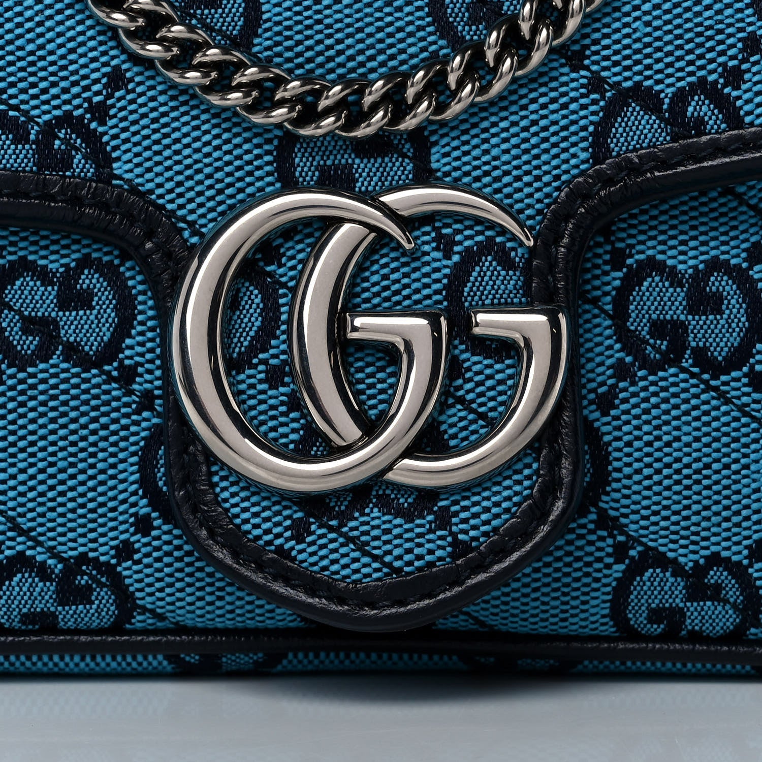 Gucci Monogram Multicolor Matelasse Diagonal Super Mini GG Marmont Shoulder Bag Light Blue 8 of 11