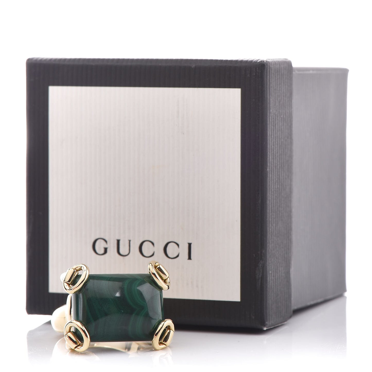 18K Yellow Gold Malachite Horsebit Ring 54 6.75