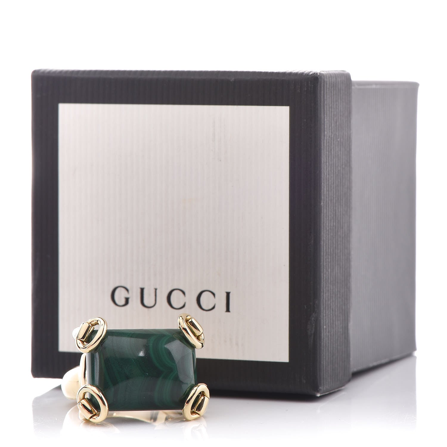 Gucci 18K Yellow Gold Malachite Horsebit Ring 54 6.75 7 of 7