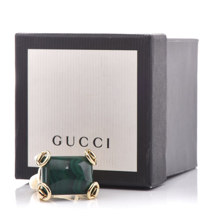 Gucci 18K Yellow Gold Malachite Horsebit Ring 54 6.75 7 of 7