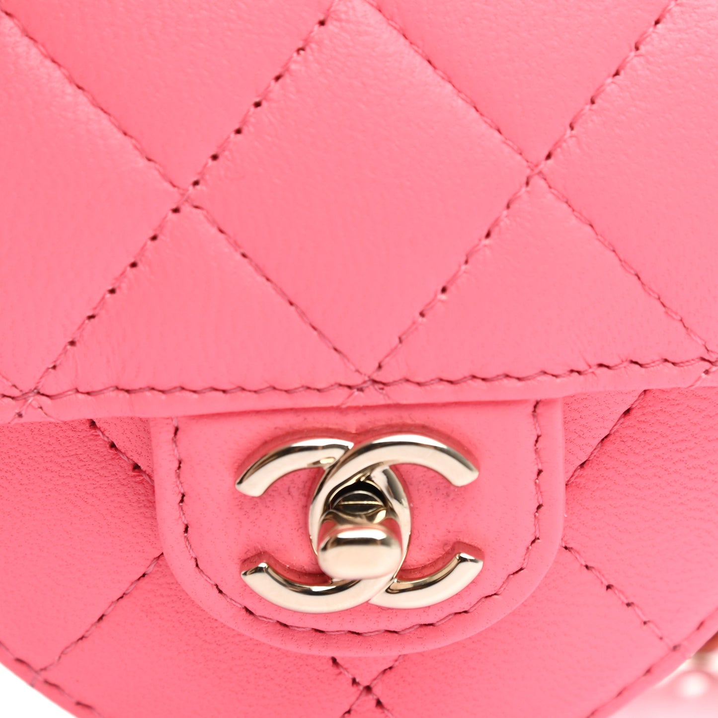 Lambskin Quilted CC In Love Heart Waist Belt Bag With Chain Pink
