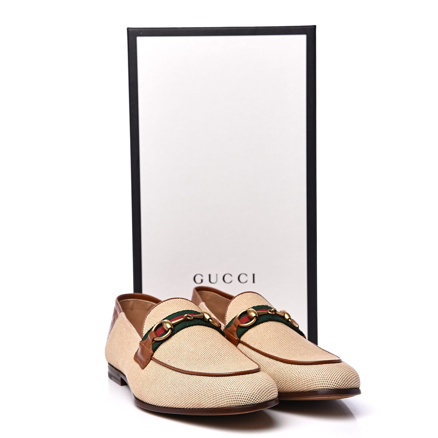 Gucci Canvas Web Mens Brixton Horsebit Loafers 8 Sand Light Cuir 9 of 9