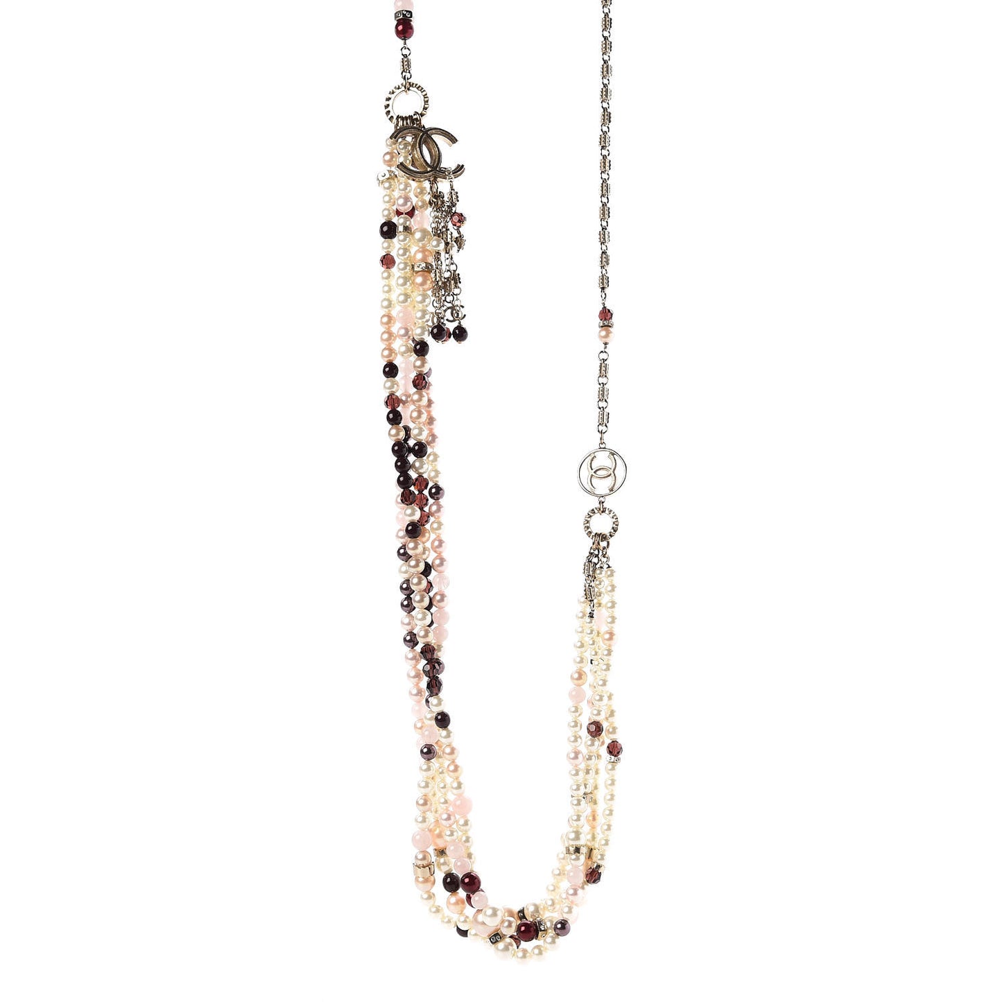 Pearl CC Tassel Multistrand Necklace Gold Burgundy