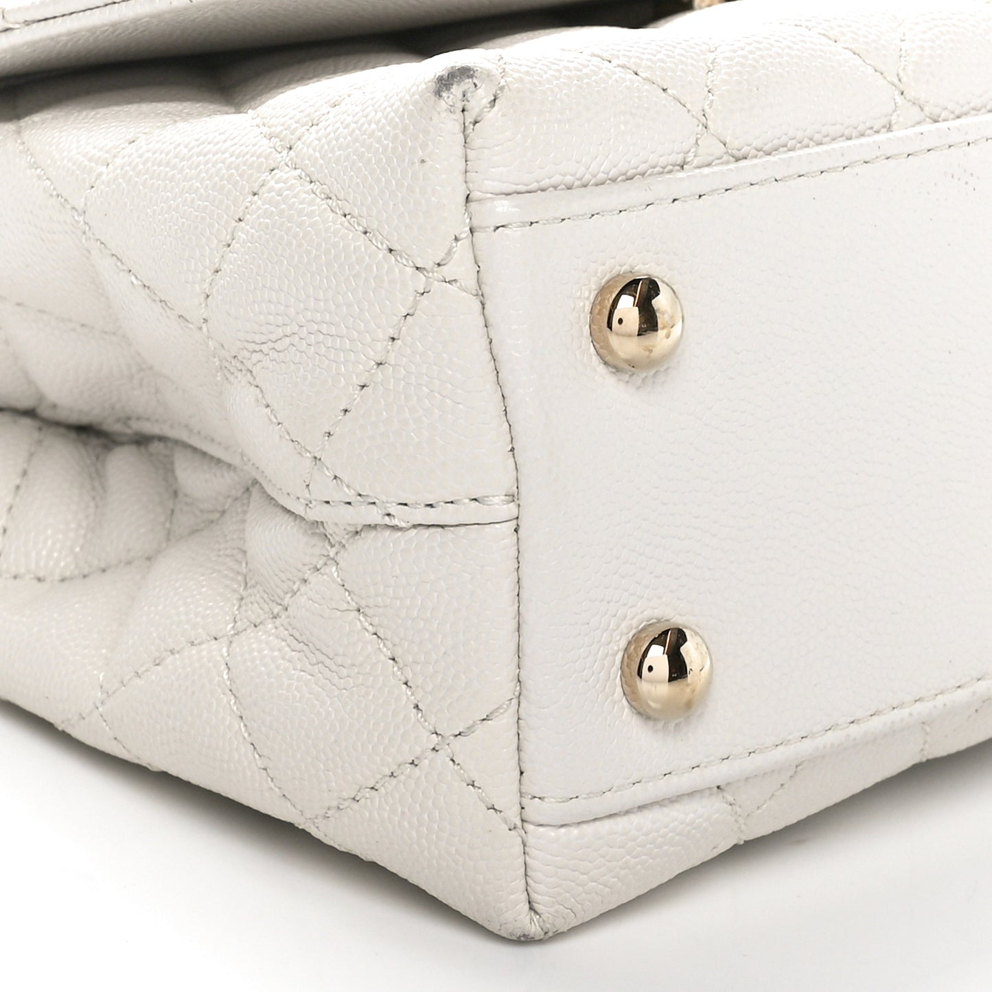 Caviar Quilted Mini Coco Handle Flap White