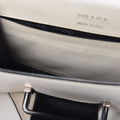 Prada City Calf Plex Ribbon Bag White Black 8 of 30