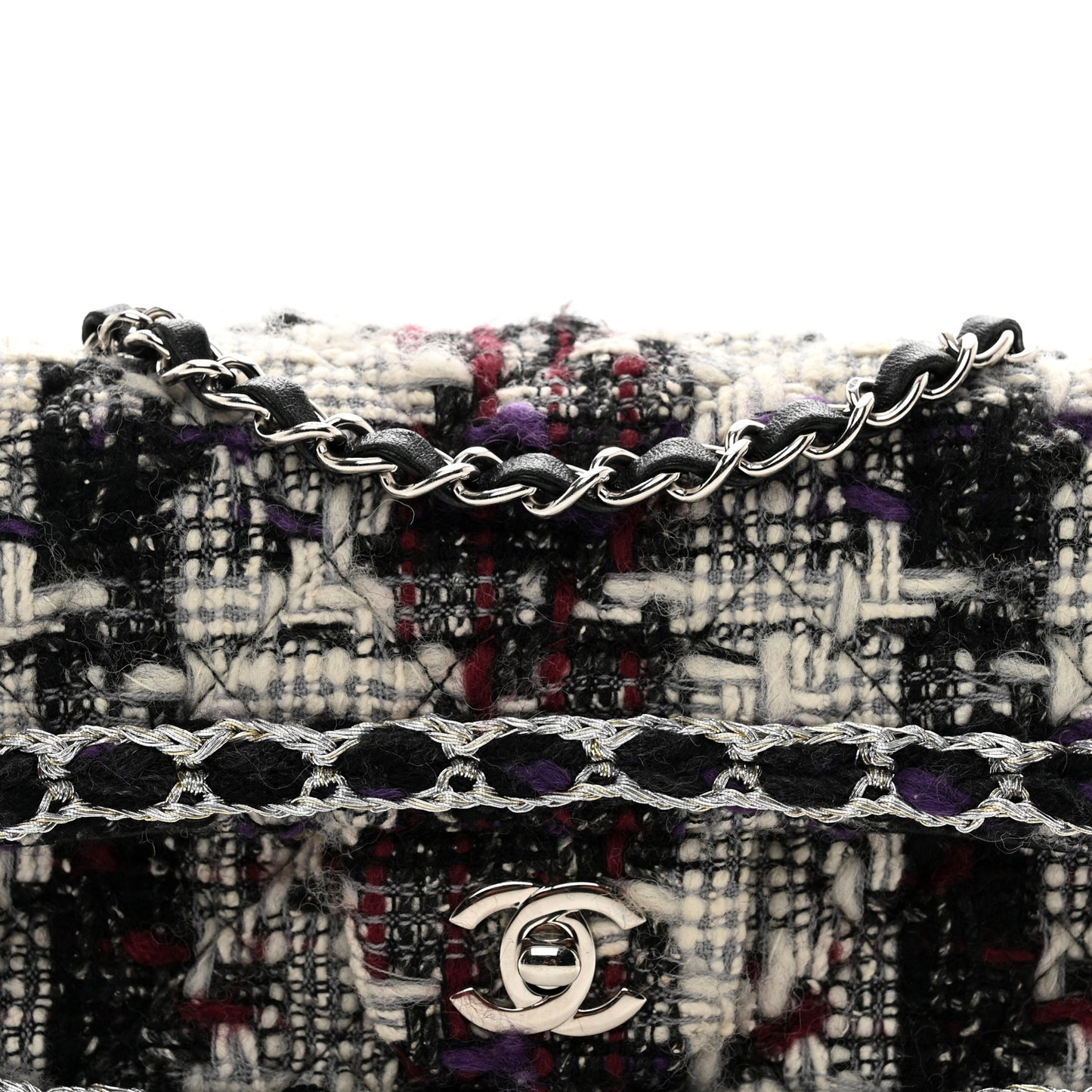 Tweed Quilted Mini Rectangular Flap Black White Multicolor